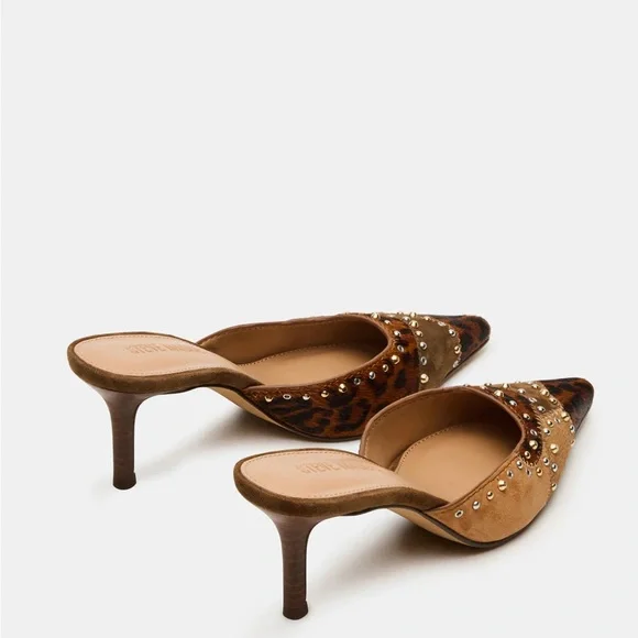 Steve Madden Leopard Print & Tan Studded Pointed Mule Heels - Picture 10 of 10